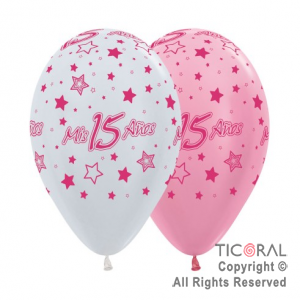 GLOBO SEMPERTEX R12 INF SATIN MIS 15 A�OS BLANCO Y ROSA TINTA FUCSIA x 50